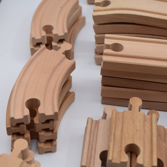 Lot of over 60 Tracks Curves Ramps Straights Ascending Wooden Railway Trains - Picture 7 of 16